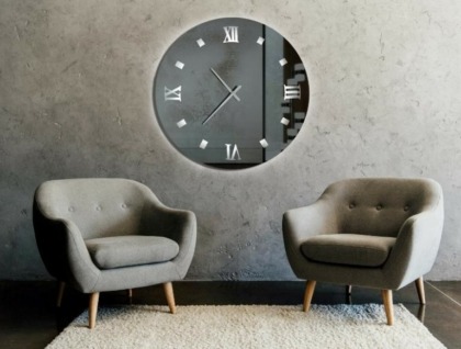 Μοντέρνος καθρέπτης ρολόι με φωτισμό LED στις άκρες και μαύρο χρώμα