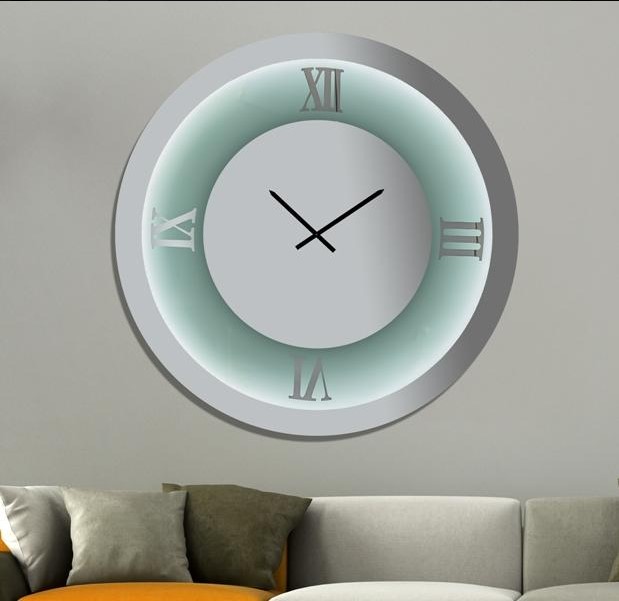 Μοντέρνος καθρέπτης ρολόι με φωτισμό LED στις άκρες και γκρι χρώμα