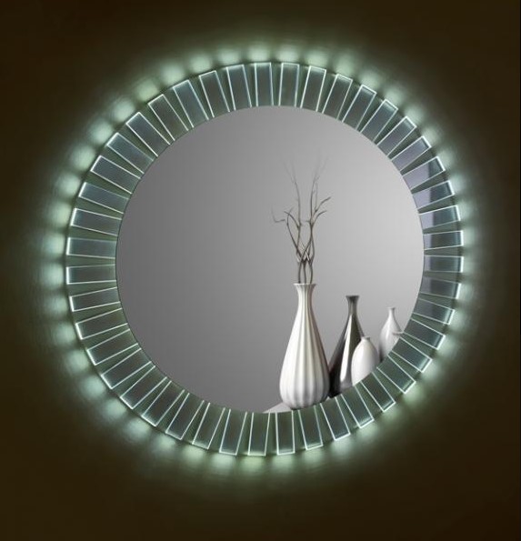 Μοντέρνος καθρέπτης με κυκλικό σχήμα και φωτισμό LED στην εξωτερική πλευρά