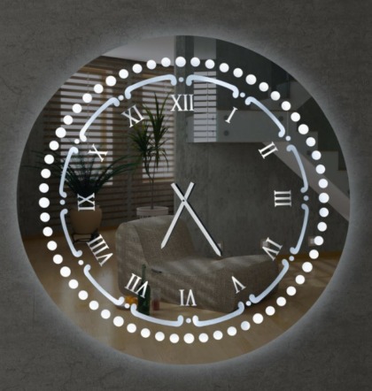 Μοντέρνος καθρέπτης ρολόι με φωτισμό LED στις άκρες και μαύρο χρώμα