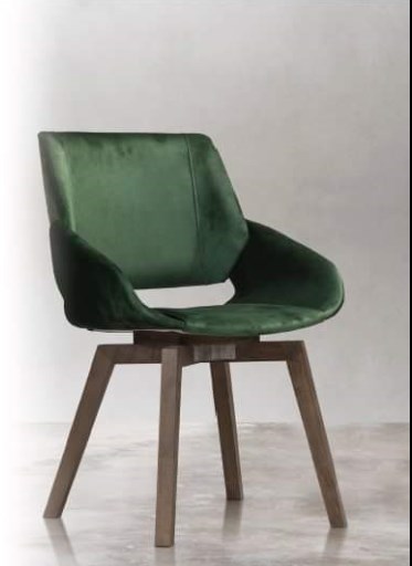 Μοντέρνα καρέκλα με ξύλινα πόδια και πράσινο ύφασμα